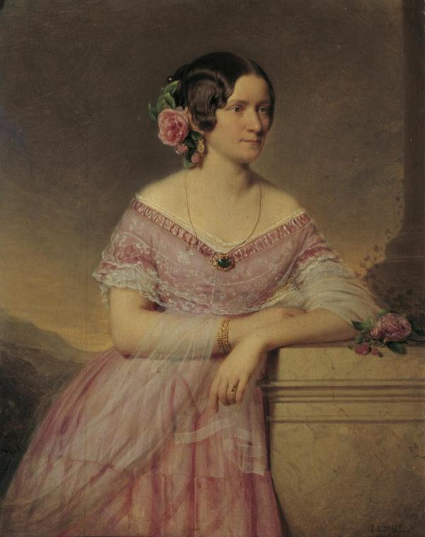 Franz Eybl, Dame im rosa Kleid, 1850, Öl auf Holz, 26 x 21 cm, Leihgabe des Bundesministeriums  ...