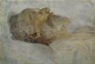 Gustav Klimt, Alter Mann auf dem Totenbett, 1900, Öl auf Malpappe, 30,4 × 44,8 cm, Belvedere, W ...