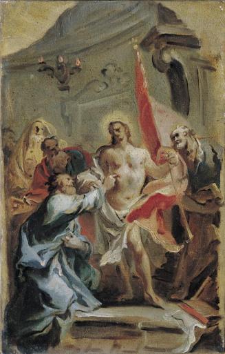 Carlo Carlone, Christus und der ungläubige Thomas, Öl auf Papier auf Leinwand, 38 x 24 cm, Belv ...