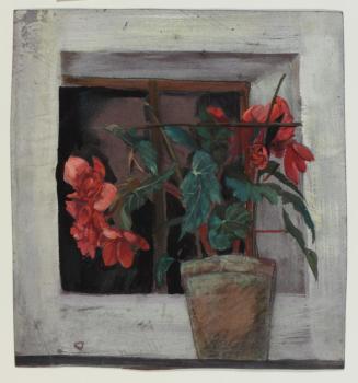 Ernestine Rotter-Peters, Blumenstock am Fenster, 1920–1930, Mischtechnik auf Papier, 21,5 x 20  ...