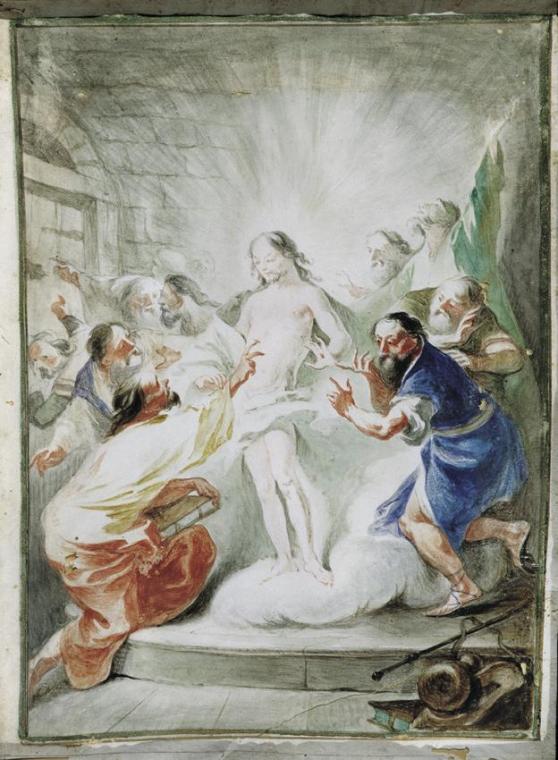 Joseph Winterhalder d. J., Der auferstandene Christus erscheint den Jüngern, um 1763, Aquarell  ...