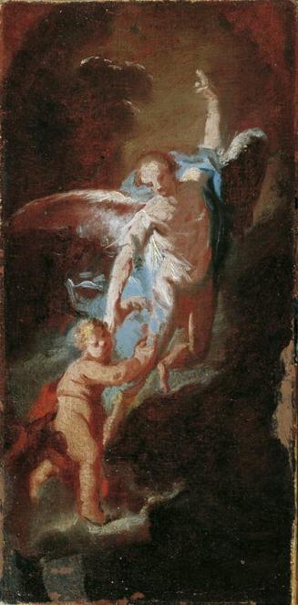 Unbekannter Künstler, Kind mit Schutzengel, um 1750, Öl auf Leinwand, 26 x 12 cm, Belvedere, Wi ...