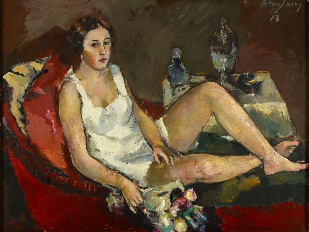 Anton Faistauer, Junge Frau auf rotem Sofa, 1913, Öl auf Leinwand, Belvedere, 96 x 125 cm, Belv ...