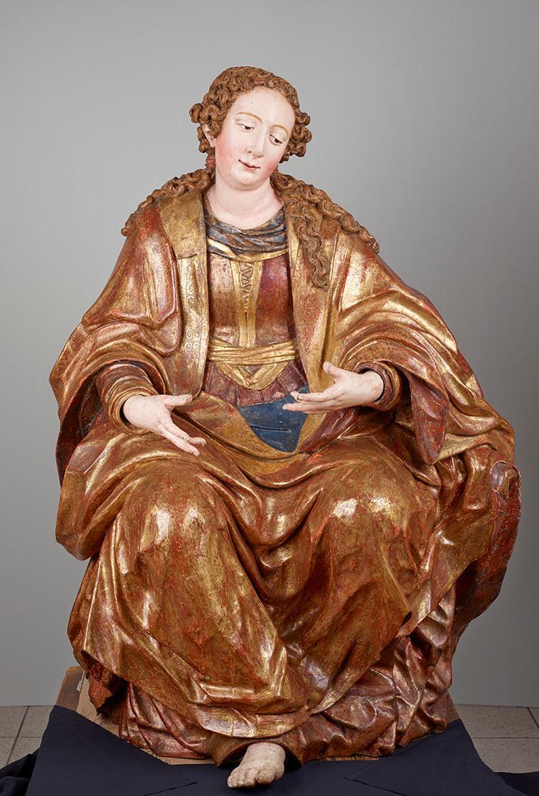 Hans Spindler, Sitzende Muttergottes, um 1627, Holz, teilweise farbig gefasst und vergoldet, H: ...