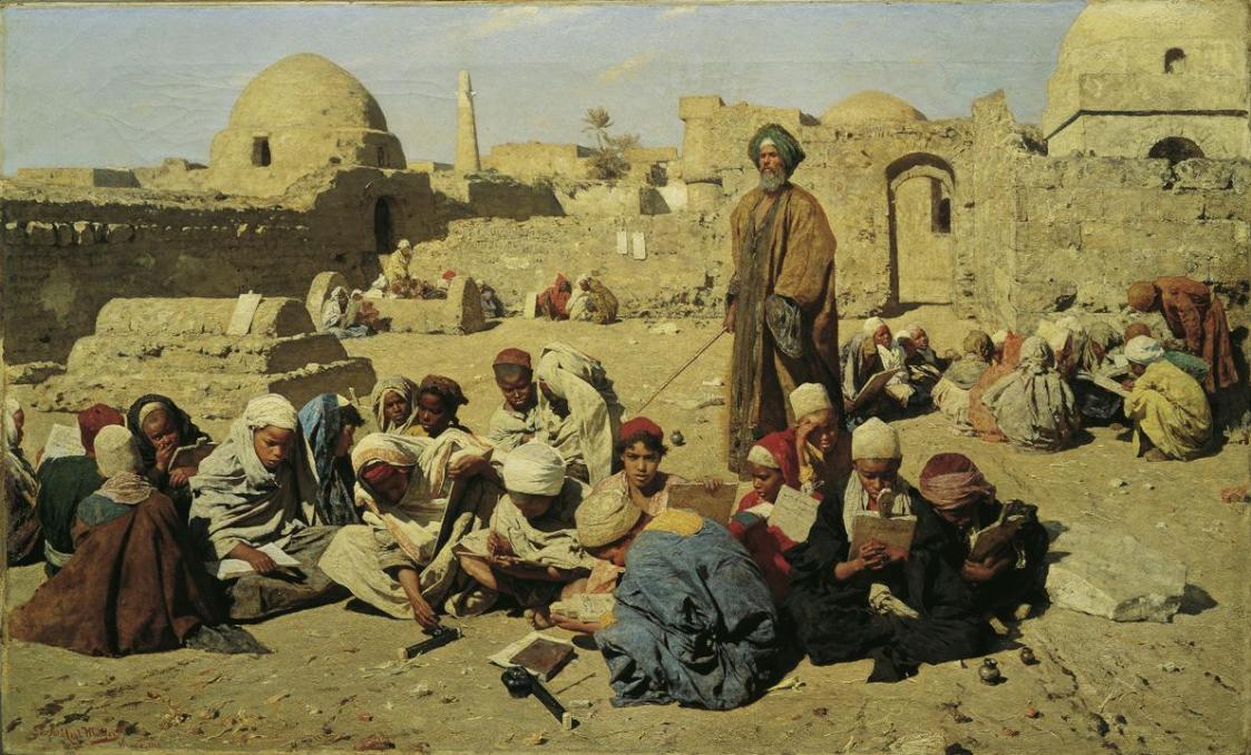 Leopold Carl Müller, Schule in Oberägypten, 1881, Öl auf Leinwand, 77,5 x 127 cm, Belvedere, Wi ...