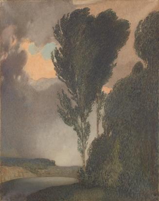 Rudolf Jettmar, Gewitterlandschaft, 1901, Aquarell, Bleistift und Pastell auf Papier, 70 × 56 c ...