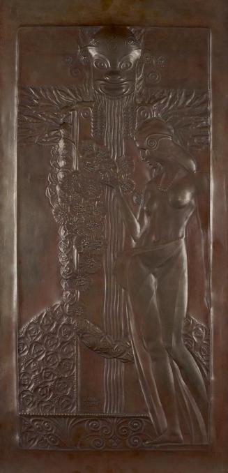 Georg Klimt, Nymphe und Satyr, Kupfertreibarbeit, 65 × 35 cm, Belvedere, Wien, Inv.-Nr. 10862