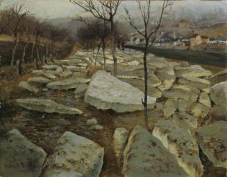 Theodor von Hörmann, Eisschollen am Ufer der Thaya, um 1891, Öl auf Holz, 21,5 x 27,2 cm, Belve ...