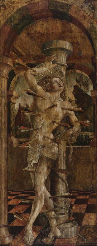 Friedrich Pacher, Hl. Sebastian (Innenseite und Außenseite), um 1470/1480, Malerei auf Tannenho ...