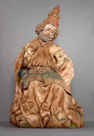Jakob Kaschauer (Werkstatt), Thronender hl. Papst (hl Petrus?), um 1440/1445, Lindenholz, gefas ...