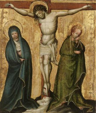 Wiener Maler (?), Christus am Kreuz, um 1425, Malerei auf Buchenholz, 24 x 19 cm, Belvedere, Wi ...