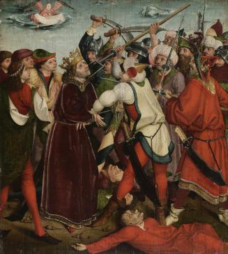 Meister der Oswaldlegende, Martyrium des hl. Oswald in der Schlacht, um 1480/1485, Malerei auf  ...