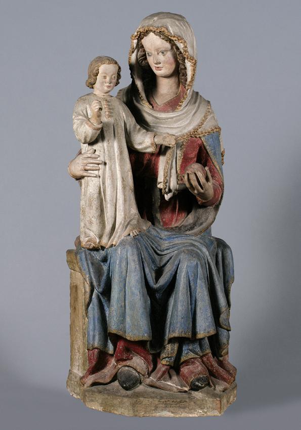 Niederösterreichischer Bildhauer, Thronende Maria mit Kind, um 1310/1320, Sandstein, gefasst, D ...