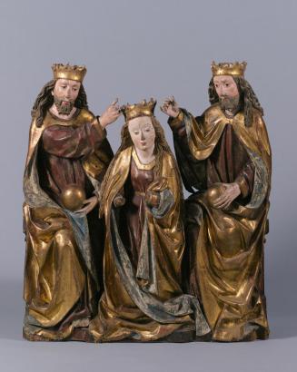 Donauländischer oder Salzburger Bildschnitzer, Krönung Mariens, um 1480, Lindenholz, alte Fassu ...