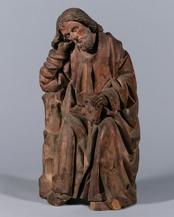 Österreichischer Bildhauer, Schlafender Apostel einer Ölberggruppe, um 1460, Ton, glasiert, H:  ...