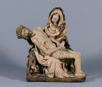 Steirischer Bildschnitzer, Pietà, um 1440, Weidenholz, originale Grundierungs- und Fassungsrest ...