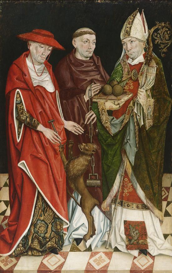 Oberösterreichischer Maler, Hll. Hieronymus, Leonhard und Nikolaus, 4. Viertel 15. Jahrhundert, ...