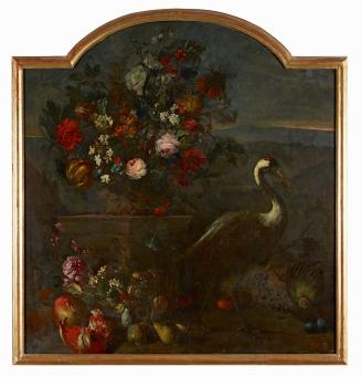 Franz Werner Tamm, Blumenstück mit Kranich, um 1720, Öl auf Leinwand, 151 × 142 cm, Von Prinz E ...