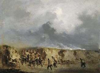 August von Pettenkofen, Österreichische Soldaten eine Furt überschreitend, 1851, Öl auf Karton, ...