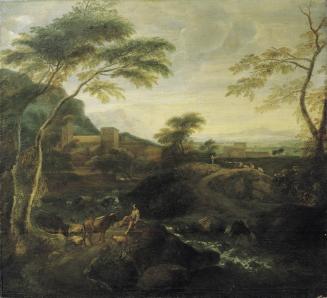 Josef Faistenberger, Landschaft mit weidenden Kühen, um 1710/1720, Öl auf Leinwand, 119 x 130 c ...
