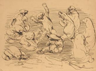 Franz Barwig d. Ä., Raufende Bären, um 1909, Tusche auf Papier, 30 x 40 cm, Belvedere, Wien, In ...