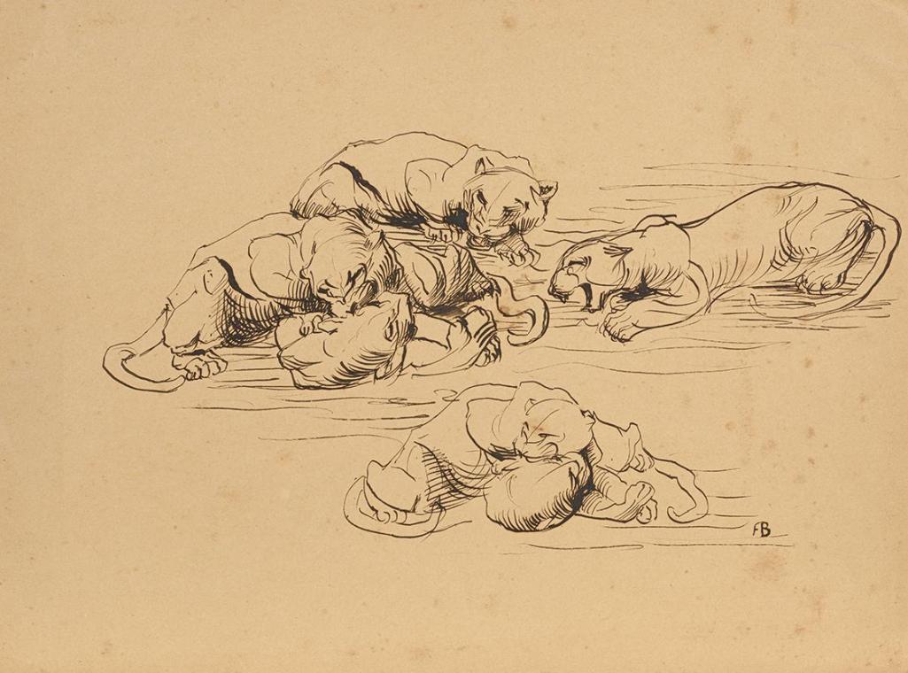 Franz Barwig d. Ä., Raufende Sundapanther, 1906/1907, Tusche auf Papier, 30 x 40 cm, Belvedere, ...
