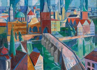 Bohdan Hermansky, Karlsbrücke in Prag, um 1920, Öl auf Leinwand auf Hartfaserplatte, 50 × 70 cm ...