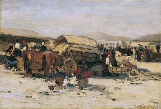 Gergely Pörge, Ungarische Marktszene, Ende 19.–Anfang 20. Jahrhundert, Öl auf Holz, 19,8 × 29,2 ...