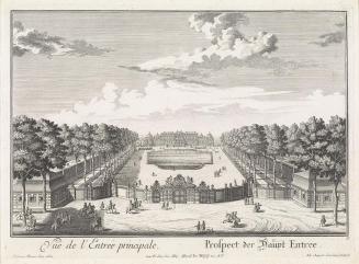 Salomon Kleiner, Prospekt des Haupteinfahrtstores und des oberen Schlosses von Süden, 1731, Rad ...