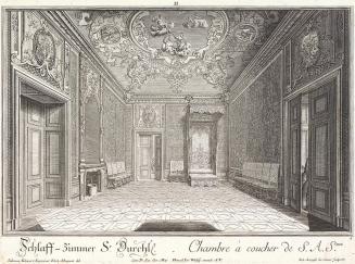 Salomon Kleiner, Schlafzimmer des Prinzen Eugen, 1733, Radierung, Druck in Schwarz auf Papier,  ...