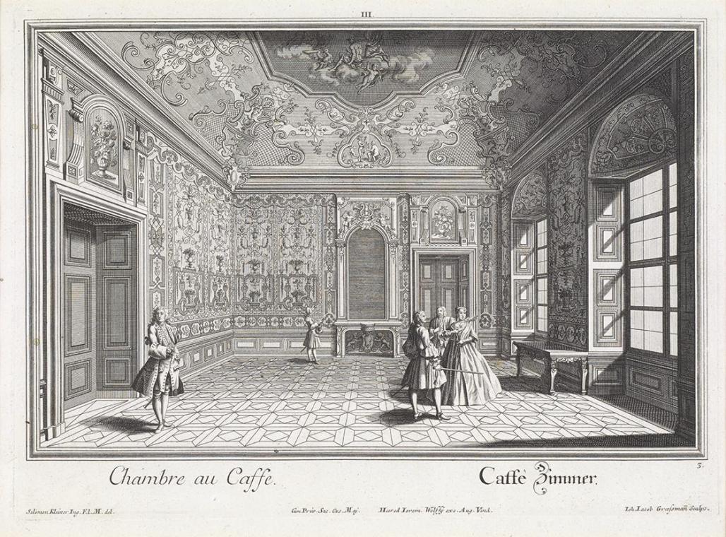 Salomon Kleiner, Caffè Zimmer, 1734, Radierung, Druck in Schwarz auf Papier, Dauerleihgabe aus  ...