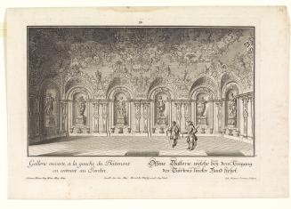 Salomon Kleiner, Offene Galerie im Westflügel, 1735, Radierung, Druck in Schwarz auf Papier, Da ...