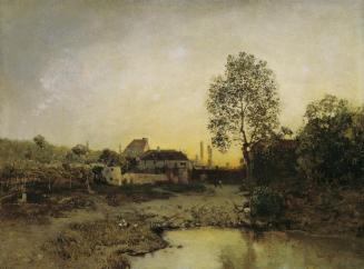 Robert Russ, Landschaft mit Weiher und Gehöften, um 1885, Öl auf Leinwand, 60 x 80,5 cm, Belved ...