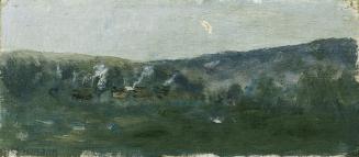 Theodor von Hörmann, Hügellandschaft mit Mondsichel, kurz vor 1895, Öl auf Leinwand, 8,7 x 19 c ...
