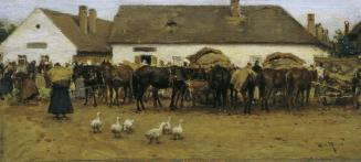 August von Pettenkofen, Markt in Szolnok (Ungarischer Markt), 1870/1880, Öl auf Holz, 11 x 23 c ...