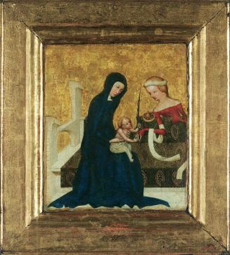 Meister von Heiligenkreuz, Mystische Vermählung der hl. Katharina, um 1415/1420, Malerei auf Ei ...