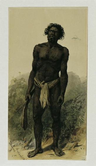 Joseph Selleny, Eingeborener mit Bumerang aus Woolongong (Wollongong), Australien, 1858, Aquare ...