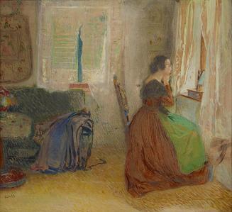 Sigmund Walter Hampel, Zimmer in einem alten Forsthaus, um 1905, Öl, Tempera auf Karton, 41,5 x ...