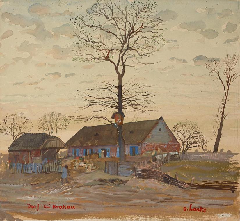 Oskar Laske, Dorf bei Krakau, um 1915, Aquarell, Bleistift, Deckfarben auf Papier, Belvedere, W ...