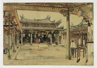 Joseph Selleny, Hof eines chinesischen Tempels in Singapur, 1858, Aquarell auf Papier, 35,4 x 5 ...