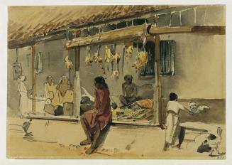 Joseph Selleny, Marktszene (Hühnerhändler) in Point de Galle auf Ceylon (Sri Lanka), 1858, Blei ...