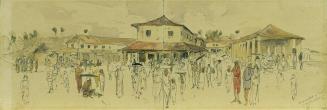 Joseph Selleny, Fischmarkt in Point de Galle auf Ceylon (Sri Lanka), 1858, Bleistift, Aquarell  ...