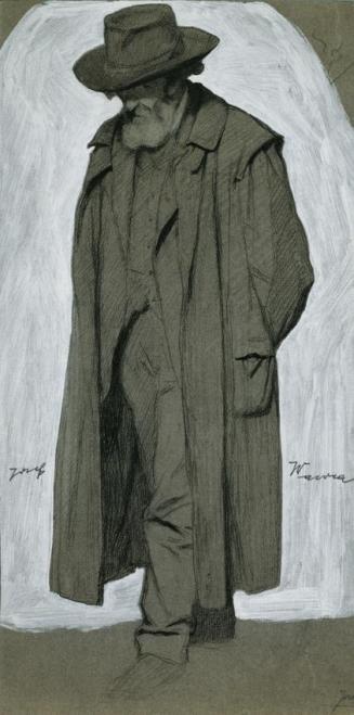 Josef Wawra, Prof. Rudolf Bacher, undatiert, Kreide, Deckweiß auf grauem Karton, 35 x 17,5 cm,  ...