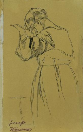 Josef Wawra, Knieende weibliche Figur, undatiert, Feder auf Papier, 29 x 17 cm, Belvedere, Wien ...