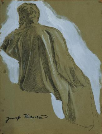 Josef Wawra, Sitzender Mann (Draperiestudie), undatiert, Feder, Deckweiß auf Papier, 32 x 24 cm ...