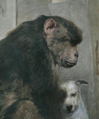 Alfred Wesemann, Affe und Hund, um 1904, Öl auf Karton, 46,5 × 38,5 cm, Belvedere, Wien, Inv.-N ...