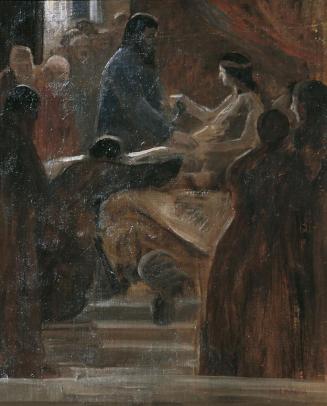 Hubert Landa, Auferweckung der Tochter des Jaïrus, um 1900, Öl auf Leinwand auf Karton, 37,5 ×  ...