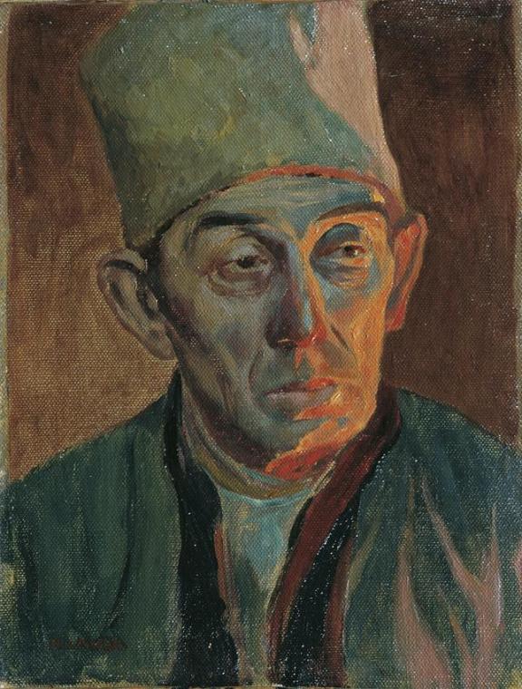 Hubert Landa, Mann mit Pelzkappe, um 1920/1930, Öl auf Leinwand auf Karton, 33,5 x 25,5 cm, Bel ...