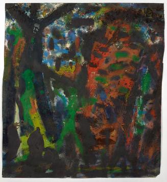 Gunter Damisch, Schafstall, 1983, Öl auf Papier, 117 × 107 cm, Schenkung Sammlung Ploner, Belve ...