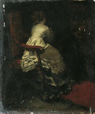 Albert von Keller, Dame im Lehnstuhl, 1876, Öl auf Holz, 24 x 20 cm, Belvedere, Wien, Inv.-Nr.  ...